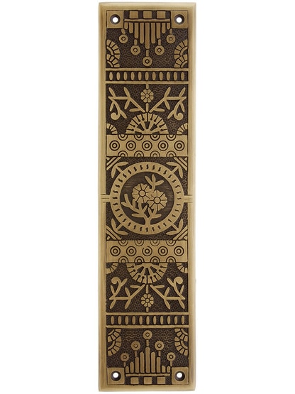 Cast Brass Windsor Pattern Push Plate In Antique Brass Finish.